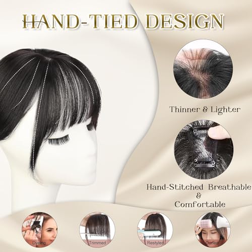 Bangs Hair Clip in Bangs 100% Real Human Hair Toppers 360°3D Cover Clip in Bangs Hair pieces Wispy Bangs for Women Hair Extensions Clip on French Bangs for Daily Wear - Image 2