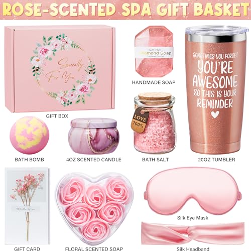 Birthday Gifts for Women Friendship, Rose Relaxing Spa Gifts Basket for Women Self Care Gifts Thank You Gifts Bath Set Valentines Day Gifts for Her Mom Sister Friends Wife Daughter Teacher Girlfriend - Image 3