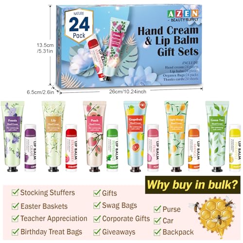 AZEN 24 Sets Hand Cream Bulk and Lip Balm Bulk Set, Bridal Shower Gifts for Guests, Thank You Gifts for Coworkers Women Men with Organza Bag Thank You Card, Bridal Wedding Favors for Guests - Image 6