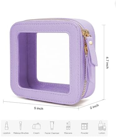 Clear Makeup Bag Organizer, TSA Approved Portable Travel Toiletry Bag Multipurpose Cosmetic Bag Case for Women Vegan Leather Make Up Pouch Transparent Vinyl Windows - Image 3