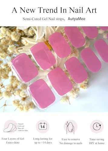 Semi Cured Gel Nail Strips (Dark Pink)-20 PCS Jelly Pink Gel Nail Stickers | UV Light Required | Gel Nail Wraps, Salon Quality & Easy to Use - Image 4