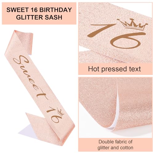 Semato Sweet 16 Party Decorations Set - Rose Gold 16th Birthday Crown and Sweet 16 Sash Glitter Kit for Girls Birthday Happy Birthday Girl Tiara Birthday Party Supplies and Favors - Image 3