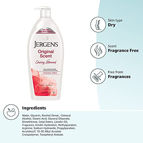 Jergens Original Scent Dry Skin Lotion, Body and Hand Moisturizer for Long Lasting Skin Hydration, with HYDRALUCENCE blend and Cherry Almond Essence, 32 Ounce (Pack of 2) - Image 17