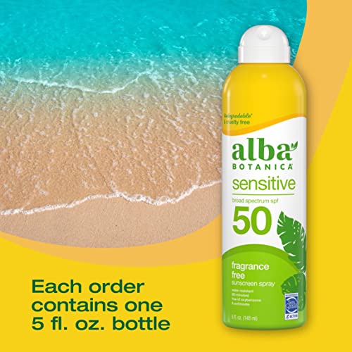 Alba Botanica Sensitive Sunscreen Spray for Face and Body, Fragrance-Free, Broad Spectrum SPF 50, Water Resistant, 5 fl. oz. Bottle (Pack of 2) - Image 5
