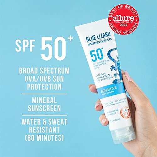 Bundle of BLUE LIZARD Sensitive Mineral Sunscreen with Zinc Oxide Sensitive, SPF 50 5 Fl Oz + 3-Pack Blue Lizard Mineral SPF 15 Lip Balm:Natural Coconut Flavor, Each Tube 0.13 oz. - Image 2