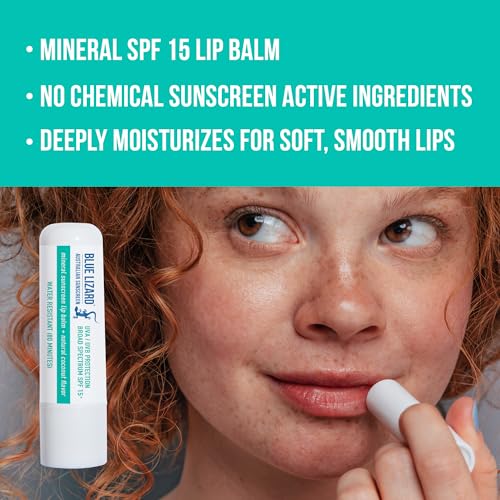 Bundle of BLUE LIZARD Sensitive Mineral Sunscreen with Zinc Oxide Sensitive, SPF 50 5 Fl Oz + 3-Pack Blue Lizard Mineral SPF 15 Lip Balm:Natural Coconut Flavor, Each Tube 0.13 oz. - Image 5