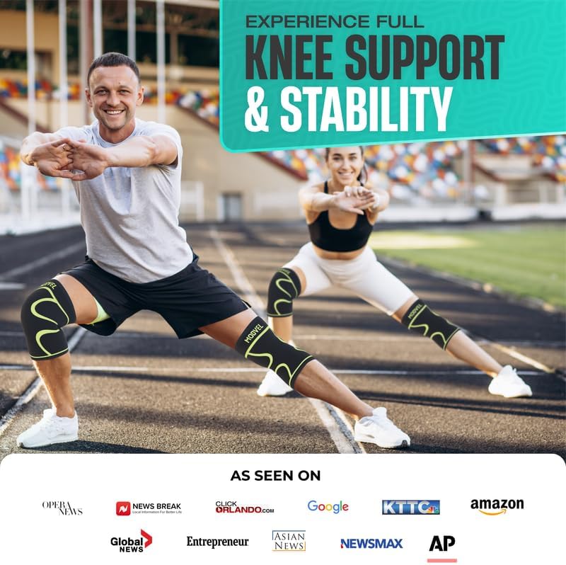 Modvel 2 Pack Knee Brace for Women & Men - Workout Knees Compression Sleeve for Knee Pain Relief Joint Support for ACL, Arthritis, Meniscus Tear Knees Brace for Sports, Rodilleras para Gym Fitness - Image 2