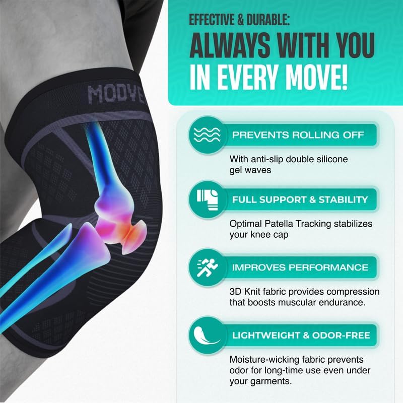 Modvel 2 Pack Knee Brace for Women & Men - Workout Knees Compression Sleeve for Knee Pain Relief Joint Support for ACL, Arthritis, Meniscus Tear Knees Brace for Sports, Rodilleras para Gym Fitness - Image 6