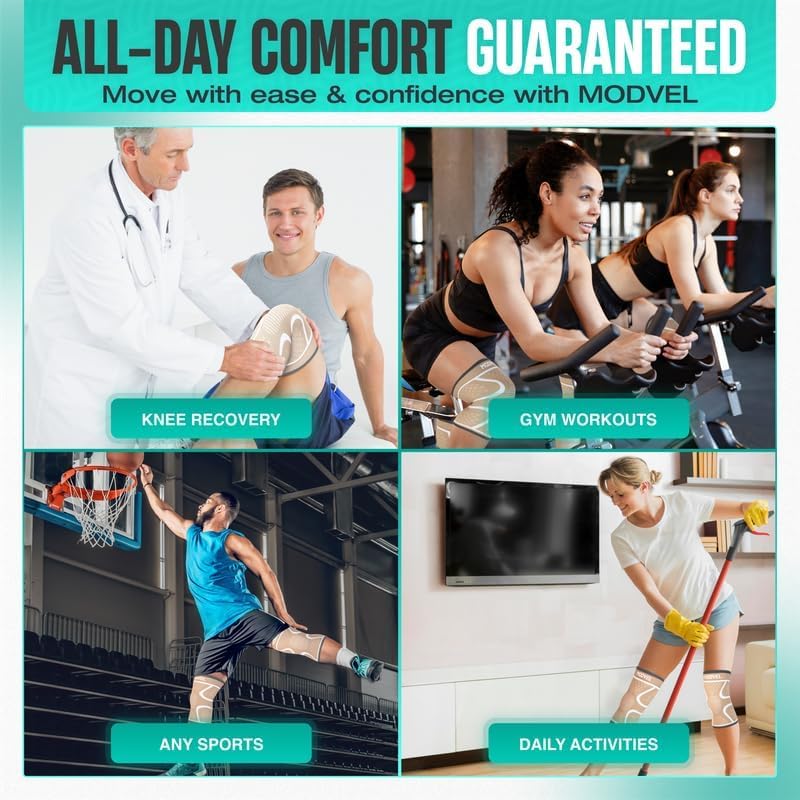 Modvel 2 Pack Knee Brace for Women & Men - Workout Knees Compression Sleeve for Knee Pain Relief Joint Support for ACL, Arthritis, Meniscus Tear Knees Brace for Sports, Rodilleras para Gym Fitness - Image 5