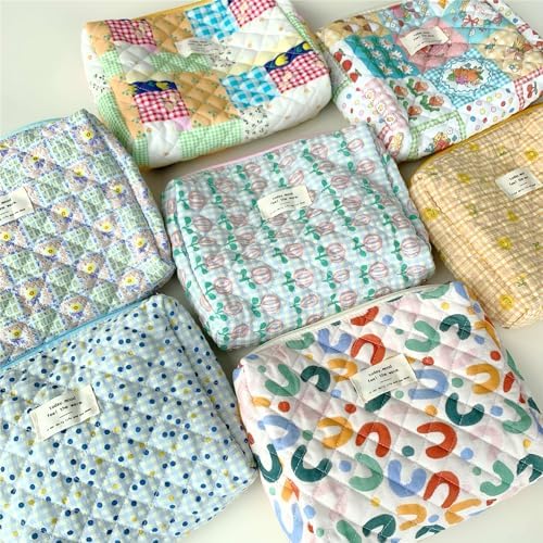 Gleyemor Quilted Makeup Bag for Women, Cute Floral Cotton Cosmetic Bag, Travel Toiletry Bag Period Bag Essentials Bag Gifts for Her Mom Friend Sister Bridesmaid (Tulip) - Image 4
