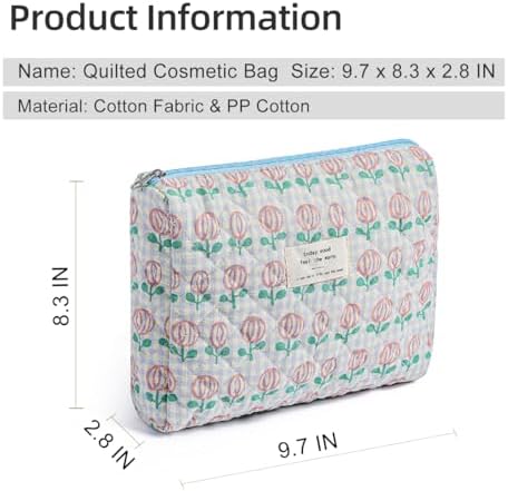 Gleyemor Quilted Makeup Bag for Women, Cute Floral Cotton Cosmetic Bag, Travel Toiletry Bag Period Bag Essentials Bag Gifts for Her Mom Friend Sister Bridesmaid (Tulip) - Image 6
