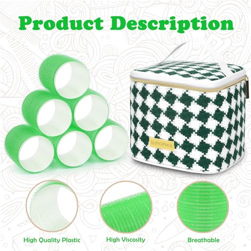 Hair Roller Set 18 pcs Heatless Self Grip Rollers With Clips and Comb, Salon Curlers for DIY Styles, 3 Green Sizes in 1 Set by Sungenol - Image 2