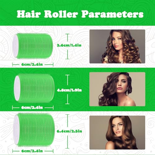 Hair Roller Set 18 pcs Heatless Self Grip Rollers With Clips and Comb, Salon Curlers for DIY Styles, 3 Green Sizes in 1 Set by Sungenol - Image 5