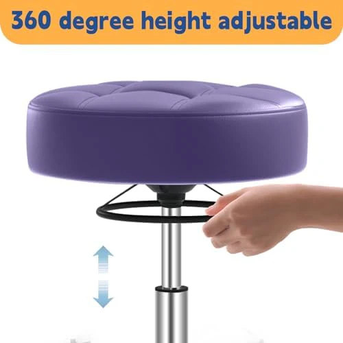 Rolling Stool Heavy Duty 400lb: Super Soft Seat Cushion,360° Swive,Height Adjustability,No Squeaky Noises,No Tip Over,New Upgraded Stool Salon Stool Chair, Tattoo Facial Massage Spa Medical (Purple) - Image 4