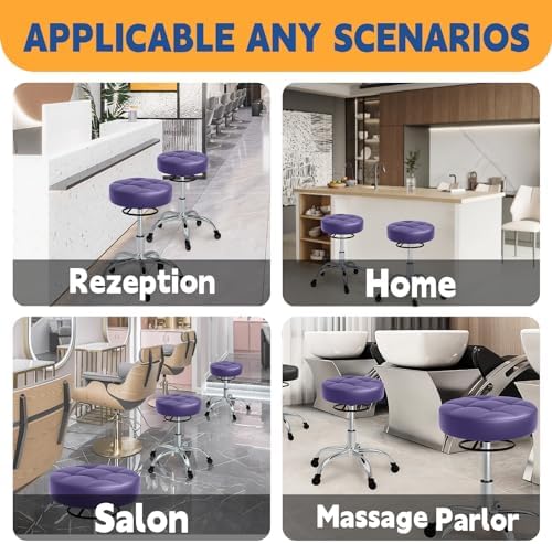 Rolling Stool Heavy Duty 400lb: Super Soft Seat Cushion,360° Swive,Height Adjustability,No Squeaky Noises,No Tip Over,New Upgraded Stool Salon Stool Chair, Tattoo Facial Massage Spa Medical (Purple) - Image 6