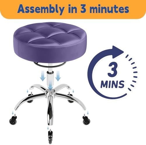 Rolling Stool Heavy Duty 400lb: Super Soft Seat Cushion,360° Swive,Height Adjustability,No Squeaky Noises,No Tip Over,New Upgraded Stool Salon Stool Chair, Tattoo Facial Massage Spa Medical (Purple) - Image 7