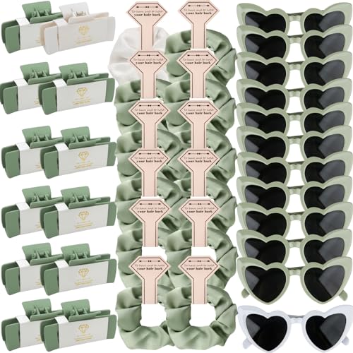 Bridesmaid Scrunchies Proposal Gifts 4.1inch square Hair Claws Bachelorette Hair Clip heart sunglasses Girls gift for Wedding Party Favors (36pcs White&Sage Green)