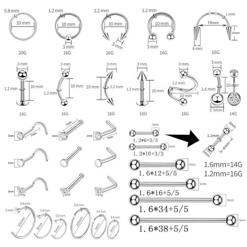 110Pcs Piercing Kit for all Body Piercings with Piercing Tools for Eyebrow Nose Ear Septum Belly Button Lip Tongue Cartilage and More with 12G 14G 16G 20G Piercing Needles - Image 2