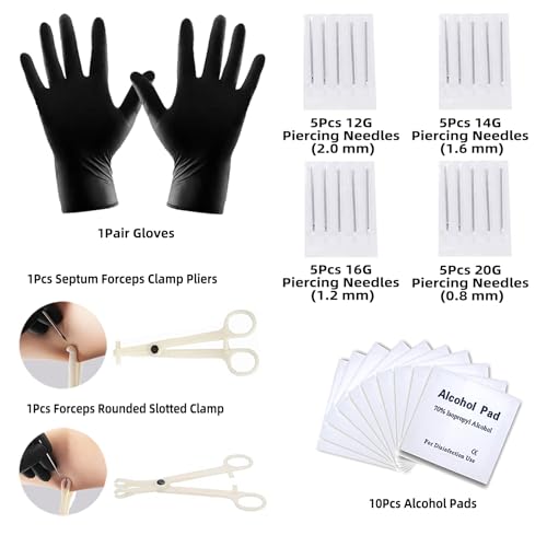 110Pcs Piercing Kit for all Body Piercings with Piercing Tools for Eyebrow Nose Ear Septum Belly Button Lip Tongue Cartilage and More with 12G 14G 16G 20G Piercing Needles - Image 3