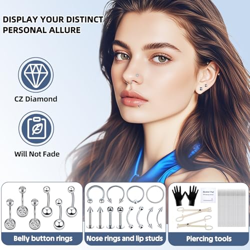 110Pcs Piercing Kit for all Body Piercings with Piercing Tools for Eyebrow Nose Ear Septum Belly Button Lip Tongue Cartilage and More with 12G 14G 16G 20G Piercing Needles - Image 4