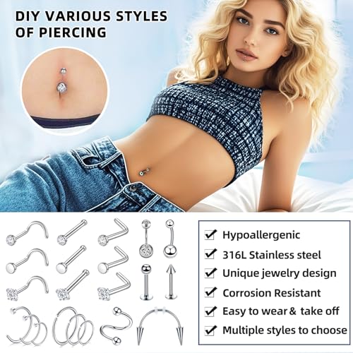 110Pcs Piercing Kit for all Body Piercings with Piercing Tools for Eyebrow Nose Ear Septum Belly Button Lip Tongue Cartilage and More with 12G 14G 16G 20G Piercing Needles - Image 5