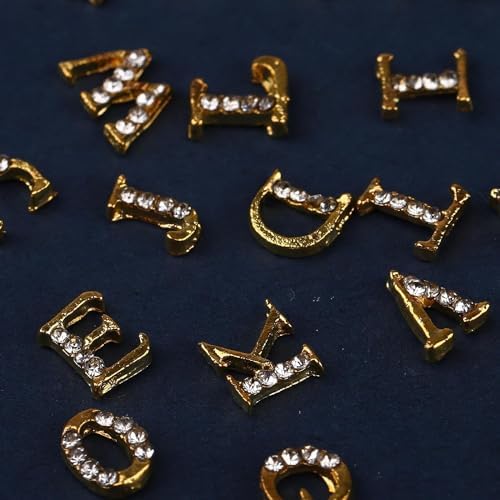 52pcs Gold Letters Nail Charms 3D Alloy English Alphabet Stud Nail Diamonds with Rhinestones Design Letter Capital Nail Gems for Women Girls Acrylic Nails Decoration Supplies Making Crafts - Image 6