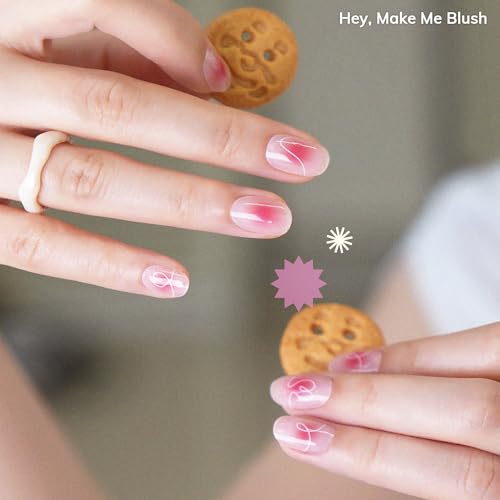 Semi Cured Gel Nail Strips | Sun Cured Gel Nail Wraps No LED Lamp Needed Easy Apply & Remove | Includes 28 strips, 1 Prep Pad, 1 Nail File & 1 Wooden Stick - Hey, Make Me Blush - Image 2