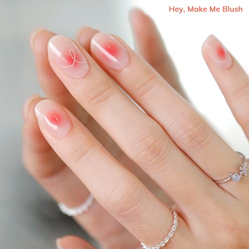 Semi Cured Gel Nail Strips | Sun Cured Gel Nail Wraps No LED Lamp Needed Easy Apply & Remove | Includes 28 strips, 1 Prep Pad, 1 Nail File & 1 Wooden Stick - Hey, Make Me Blush - Image 5