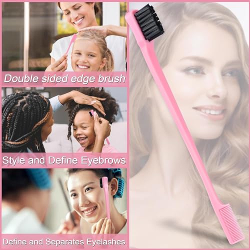 BRUSHZOO Hair Brush Set, Hair Brushes for Women Men kid Wet Dry All Hair Detangling Parting Styling, Brush Set with Detangler Brush, Edge Brush, Teasing brush, Rat Tail Comb (Pink) - Image 6