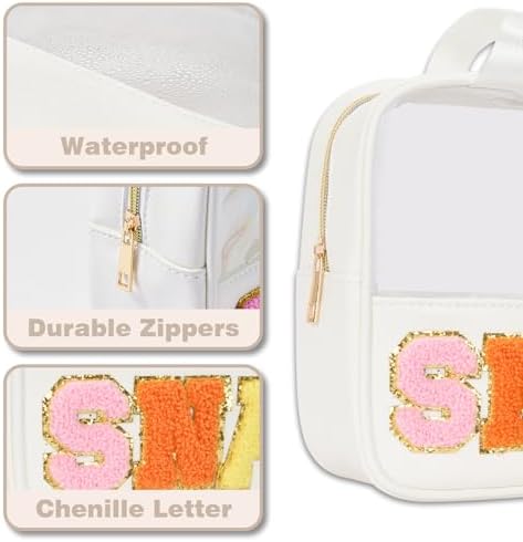 Snack bags, Snack Pouch Chenille Letter Patch Clear Bag, Snack Bag for travel, Preppy Cosmetic Bag Clear Snack pouch with Zipper, Toiletry Bags for Traveling women, Clear Travel Bags for Toiletries - Image 3
