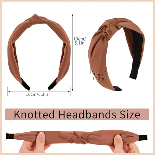 Headbands for Women, 8Pcs Knotted Headbands Fashion Women Hair Accessories Coffee Series Knotted Wide Headbands - Image 3