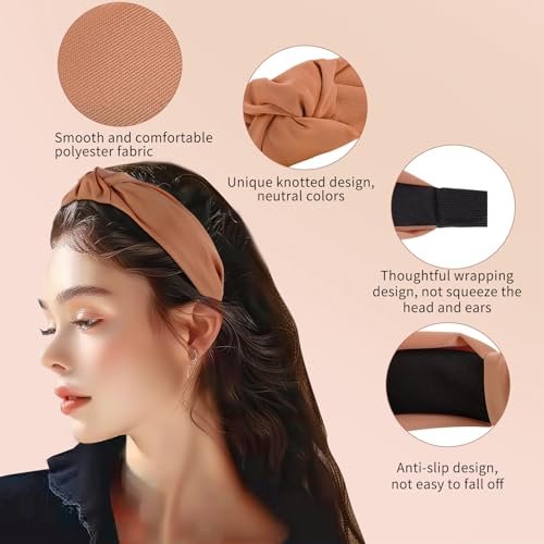 Headbands for Women, 8Pcs Knotted Headbands Fashion Women Hair Accessories Coffee Series Knotted Wide Headbands - Image 4