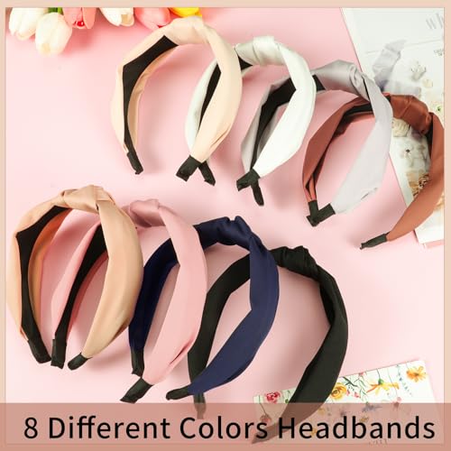Headbands for Women, 8Pcs Knotted Headbands Fashion Women Hair Accessories Coffee Series Knotted Wide Headbands - Image 5