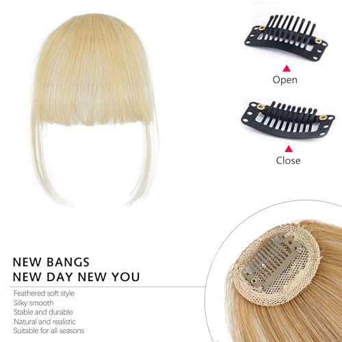 Clip In Bangs-100% Real Human Hair Bangs Clip Blonde Clip On Bangs Hair Extensions Fake Bangs Human Hair Wispy Bangs Hair Clip Fringe With Temples Hairpieces Curved Bangs For Daily Wear - Image 3
