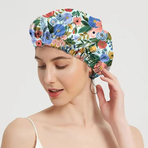 2 PCS Shower Cap Reusable Waterproof Double Layer Elastic Adjustable Hair Bath Caps Cute Aesthetic for Women Girls-Flowers - Image 6