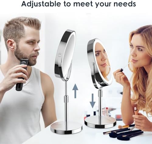 Makeup Mirror with Lights, Height & Brightness Adjustable Lighted Makeup Mirror with 10x Magnification, 8" Rechargeable Double Sided Vanity Mirror with 3 Colors Lights - Image 2