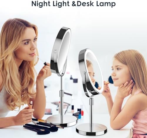 Makeup Mirror with Lights, Height & Brightness Adjustable Lighted Makeup Mirror with 10x Magnification, 8" Rechargeable Double Sided Vanity Mirror with 3 Colors Lights - Image 7