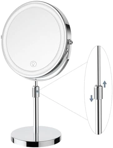 Makeup Mirror with Lights, Height & Brightness Adjustable Lighted Makeup Mirror with 10x Magnification, 8" Rechargeable Double Sided Vanity Mirror with 3 Colors Lights - Image 8