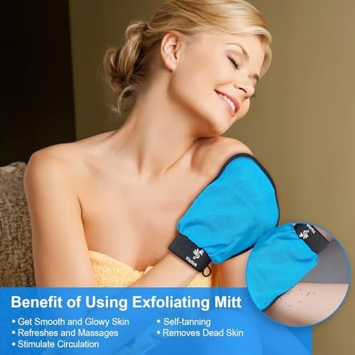 Exfoliating Gloves 2 Pcs, Exfoliating Body Scrubber for Bath Shower Exfoliation, Body Scrub Exfoliator Loofah Sponge for Dead Skin Remover, Korean Exfoliating Mitt (Blue) - Image 2
