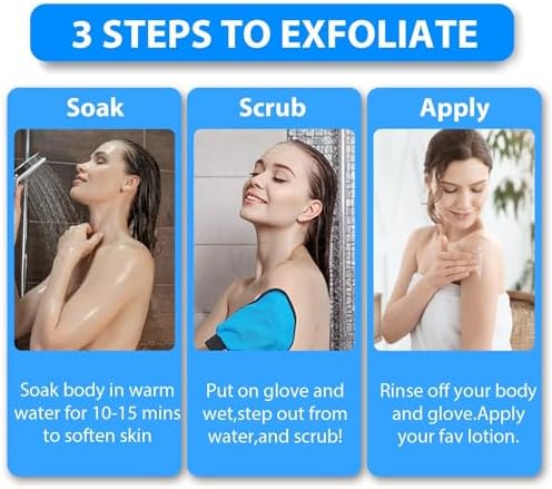 Exfoliating Gloves 2 Pcs, Exfoliating Body Scrubber for Bath Shower Exfoliation, Body Scrub Exfoliator Loofah Sponge for Dead Skin Remover, Korean Exfoliating Mitt (Blue) - Image 4