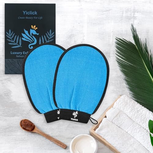 Exfoliating Gloves 2 Pcs, Exfoliating Body Scrubber for Bath Shower Exfoliation, Body Scrub Exfoliator Loofah Sponge for Dead Skin Remover, Korean Exfoliating Mitt (Blue) - Image 7