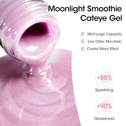 Gellen Cat Eye Gel Nail Polish 18ml, Moonlight High Gloss Gel Polish with Magnet, Silk Smoothie Holographic Gel Polish, Ceramic Cateye Magnetic Soak Off UV Gel Polish, Nail Art Manicure Salon - Image 2