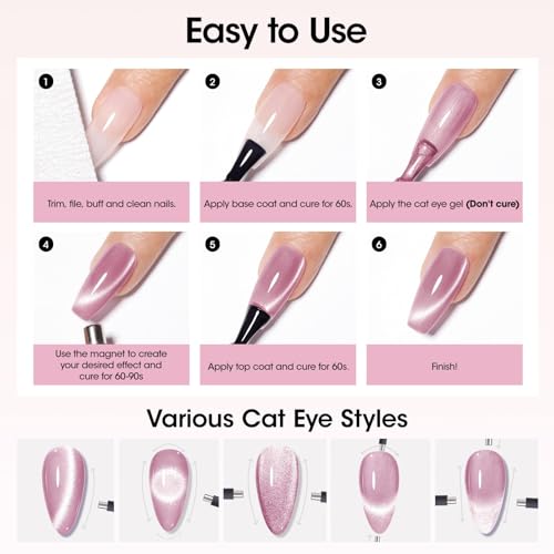 Gellen Cat Eye Gel Nail Polish 18ml, Moonlight High Gloss Gel Polish with Magnet, Silk Smoothie Holographic Gel Polish, Ceramic Cateye Magnetic Soak Off UV Gel Polish, Nail Art Manicure Salon - Image 7