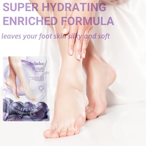 Moisturizing Foot Mask with Grape Seed Oil and Shea Butter, Hydrating Foot Masks for Dry Cracked Feet, Dry Skin Moisturizer for Soft and Smooth Touch Feet - Men Women - 7 Pairs - Image 4