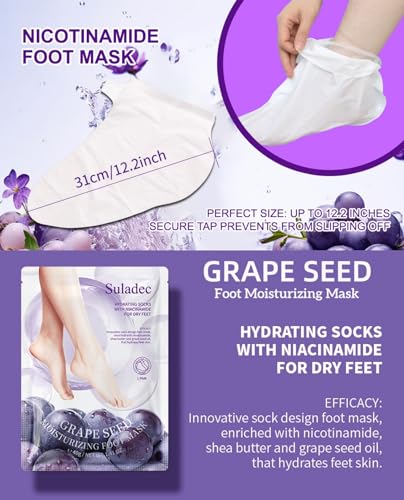 Moisturizing Foot Mask with Grape Seed Oil and Shea Butter, Hydrating Foot Masks for Dry Cracked Feet, Dry Skin Moisturizer for Soft and Smooth Touch Feet - Men Women - 7 Pairs - Image 6