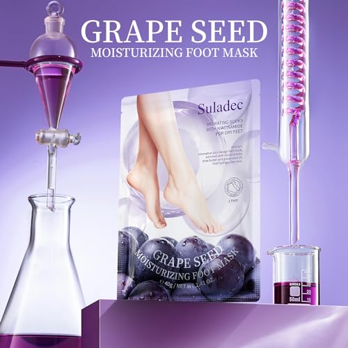 Moisturizing Foot Mask with Grape Seed Oil and Shea Butter, Hydrating Foot Masks for Dry Cracked Feet, Dry Skin Moisturizer for Soft and Smooth Touch Feet - Men Women - 7 Pairs - Image 7