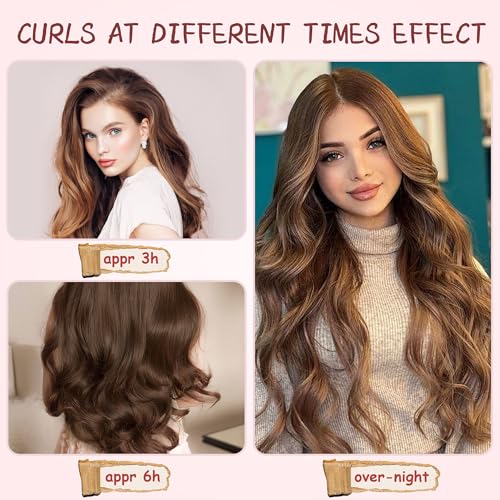 6 Pcs Heatless Hair Curling Set with Satin Overnight Headbands - Creates Beautiful Curls Without Heat Damage (pale pink) - Image 3