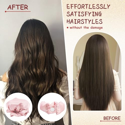 6 Pcs Heatless Hair Curling Set with Satin Overnight Headbands - Creates Beautiful Curls Without Heat Damage (pale pink) - Image 6