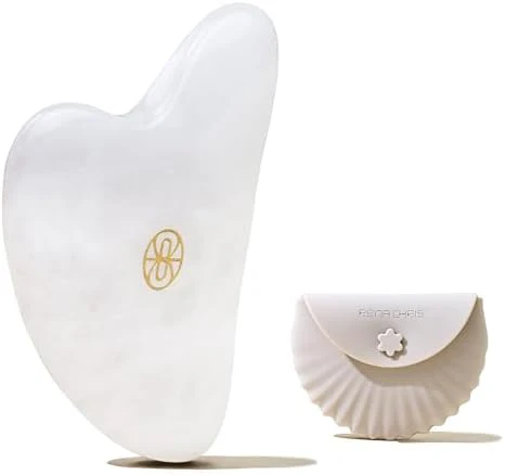 Rena Chris Gua Sha Facial Tools-Fuller, Ergonomic White Jade Gua Sha Stone for Face Massage,Jawline Sculpting and Puffiness Reducing,Skin Care Massager(White)