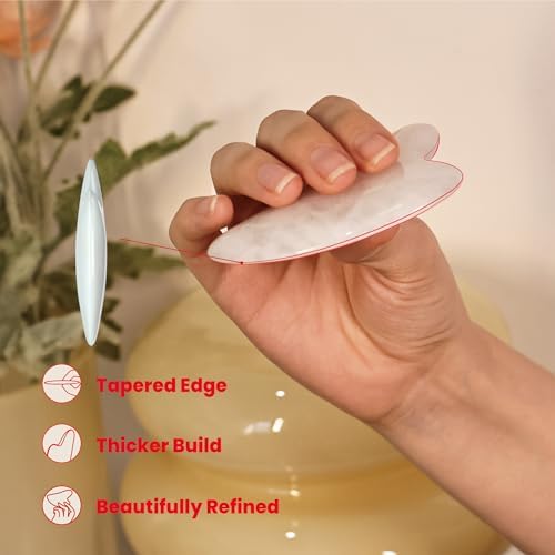 Rena Chris Gua Sha Facial Tools-Fuller, Ergonomic White Jade Gua Sha Stone for Face Massage,Jawline Sculpting and Puffiness Reducing,Skin Care Massager(White) - Image 3